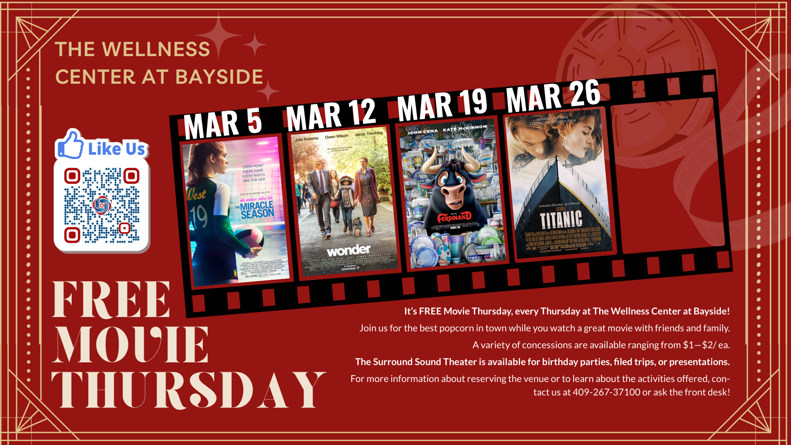 Free community movie list for Thursdays in March